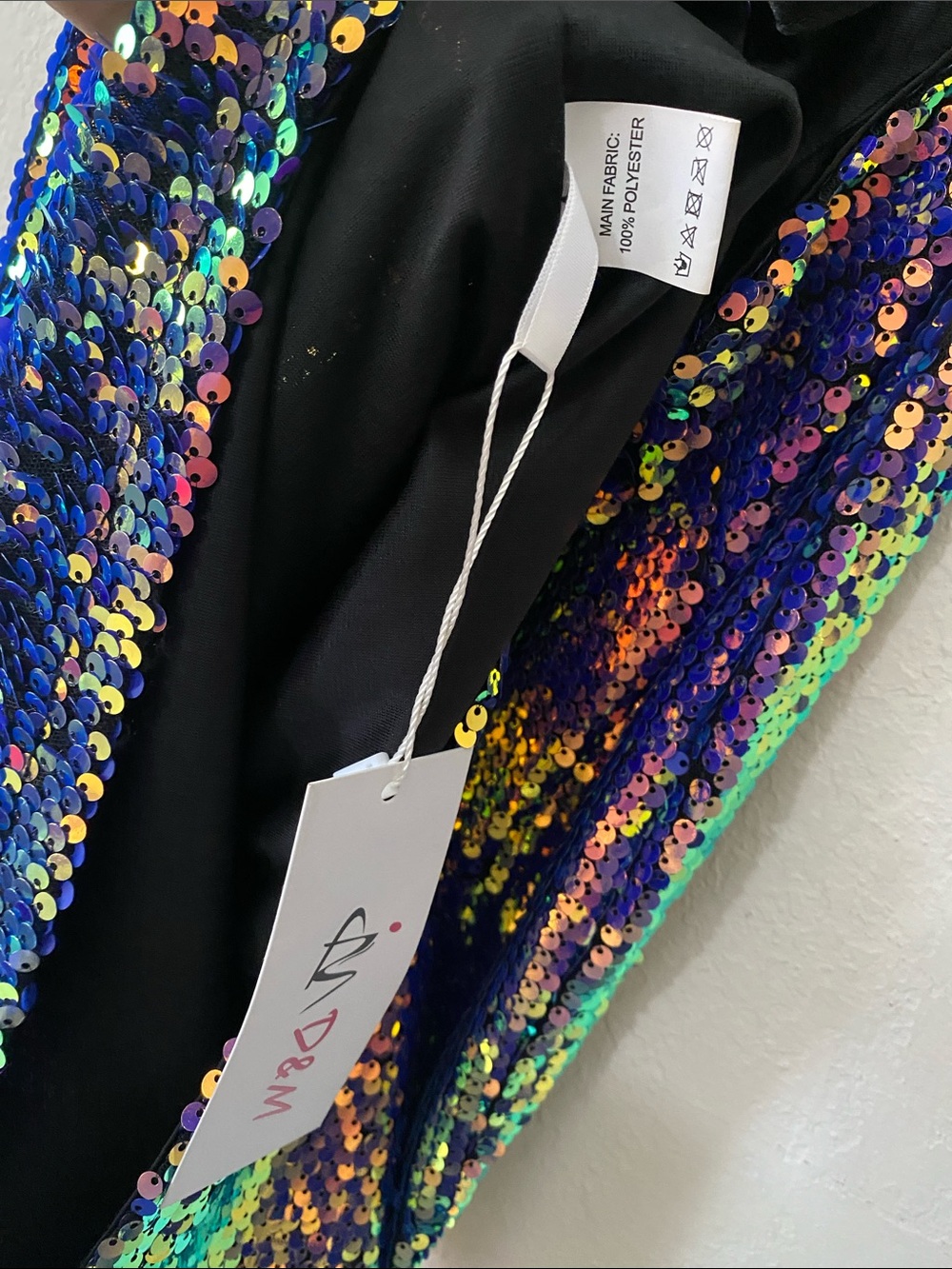 Iridescent Multi-Sequin Cowl Midi Dress - Black Straps - Picture 12 of 12